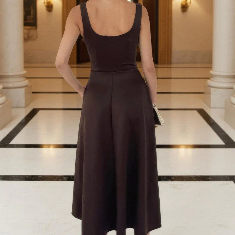 ESTELLA Square Neck A Line Midi Dress