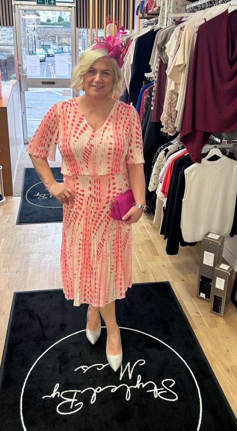 LYLA pleated V neck midi dress