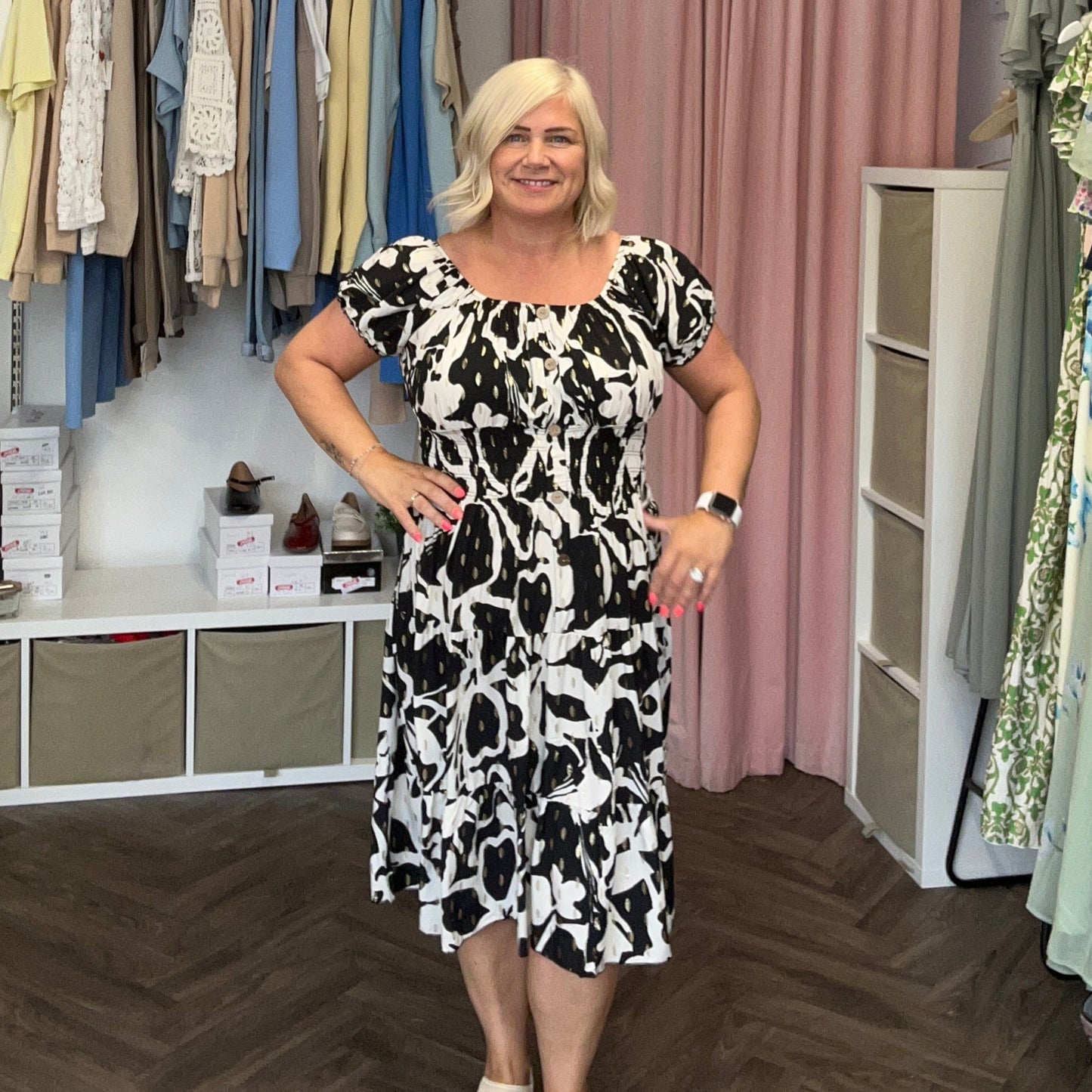 CALLA Bardot Midi Print Dress