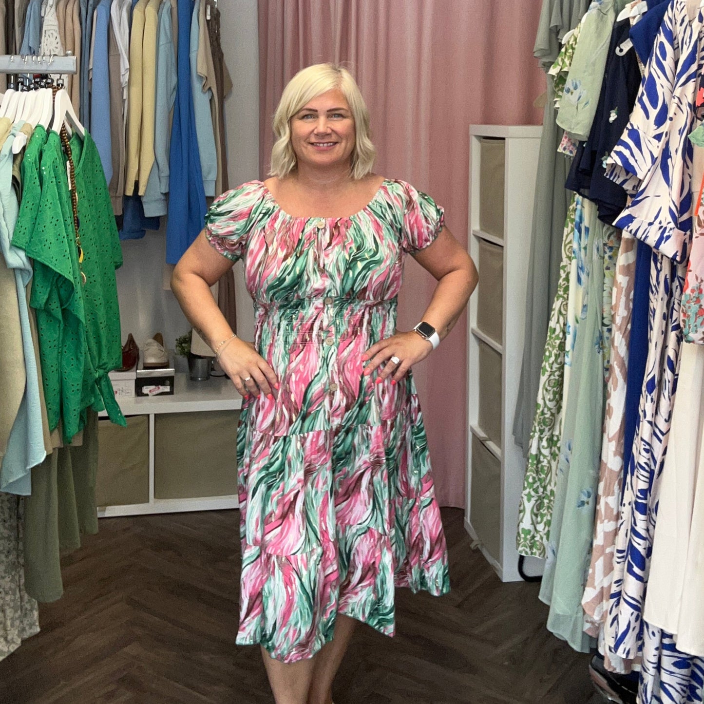 CALLA Bardot Midi Print Dress
