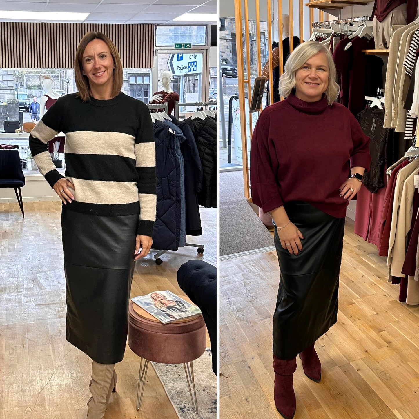 Ichi ZOMA Faux Leather Midi Skirt