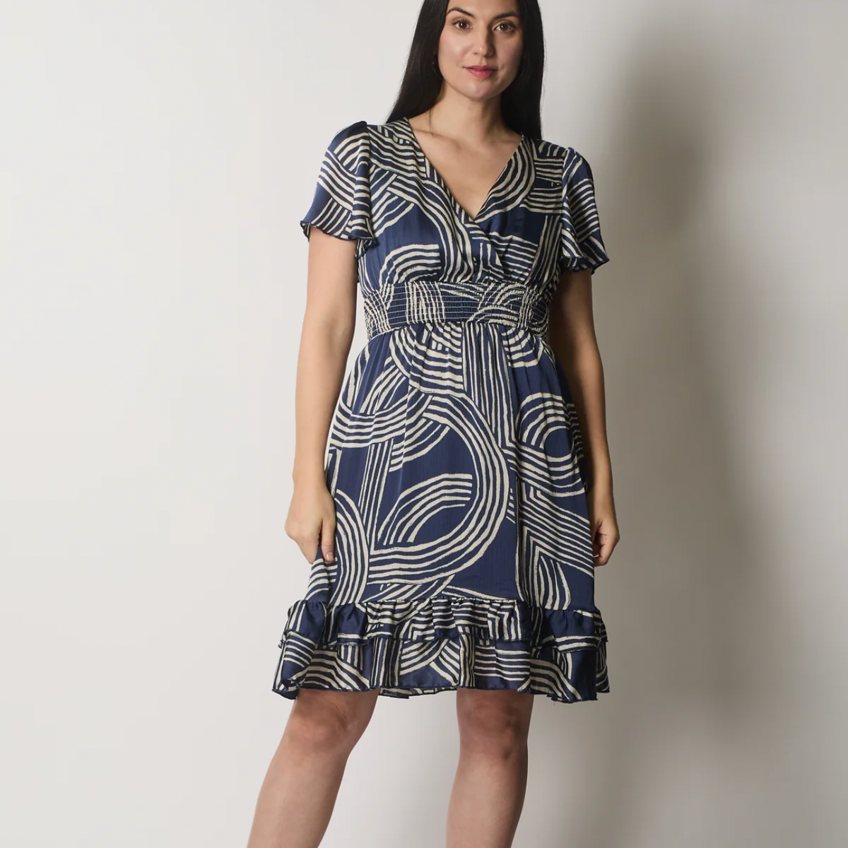 KELDA Faux Wrap V Neck Dress