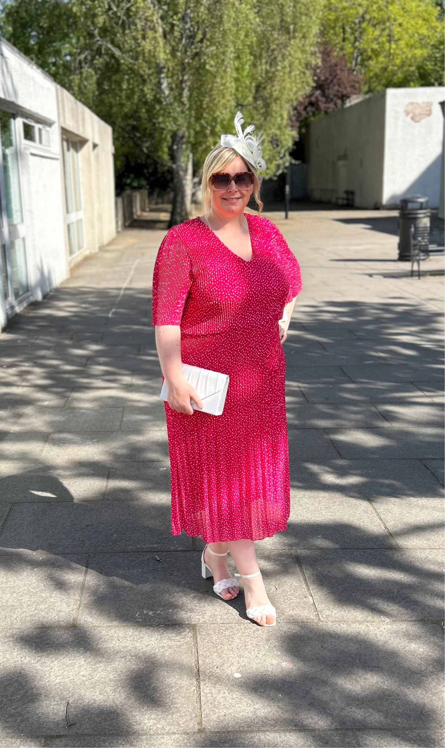 LYLA pleated V neck midi dress
