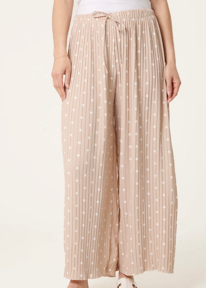 Rachel Wide Leg Plisse Spot Trousers