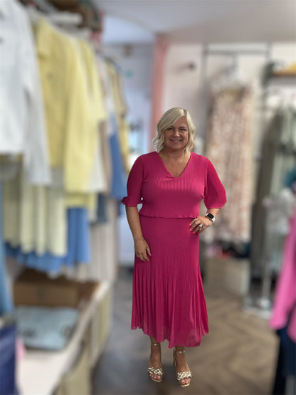 LYLA pleated V neck midi dress
