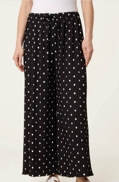 Rachel Wide Leg Plisse Spot Trousers