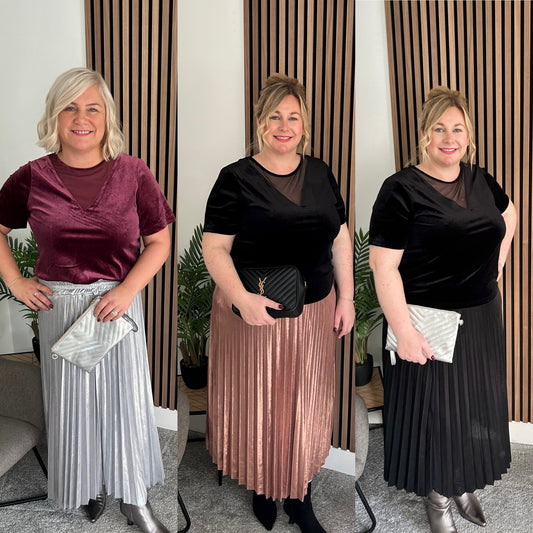 Aurora Curve Shimmer Pleated Skirt