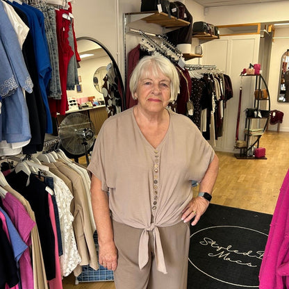 TIA V Neck Tie Front Top