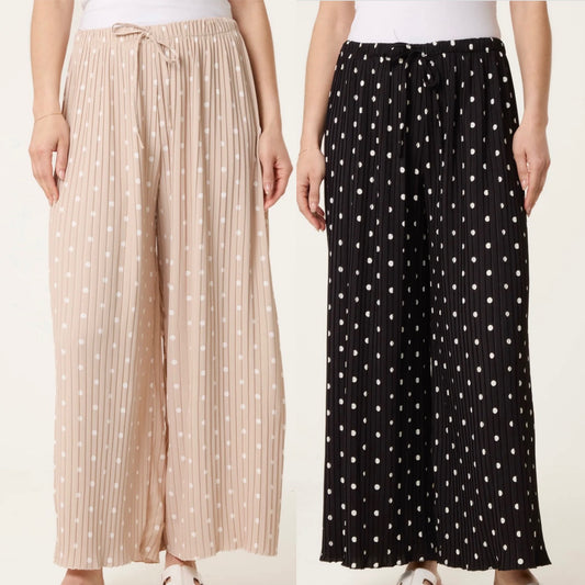 Rachel Wide Leg Plisse Spot Trousers