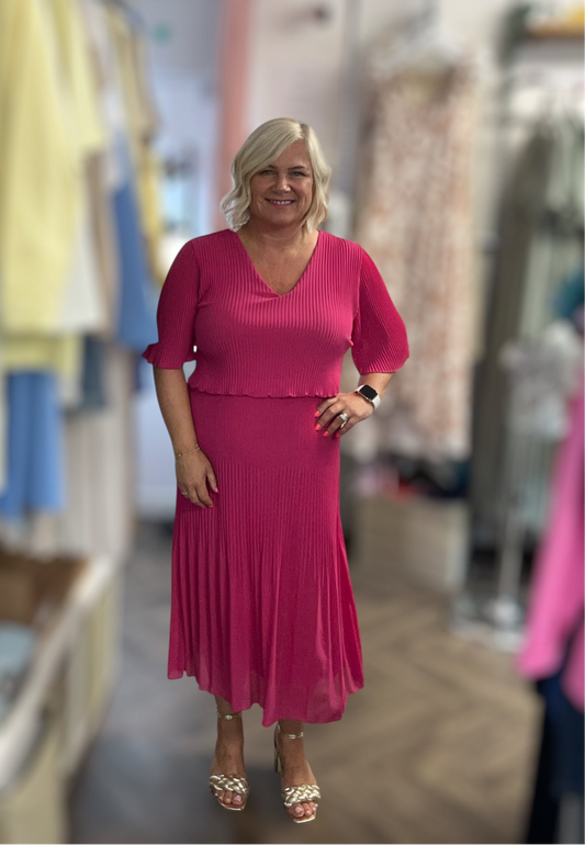 LYLA pleated V neck midi dress