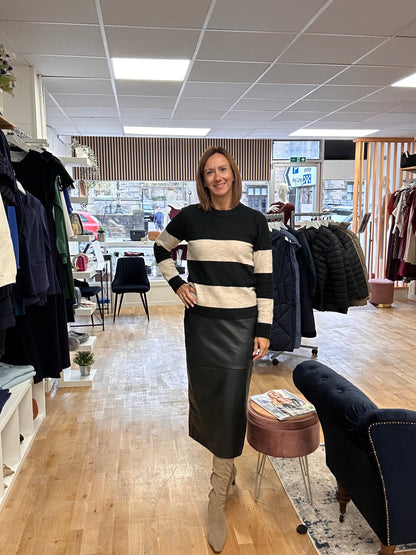 Ichi ZOMA Faux Leather Midi Skirt