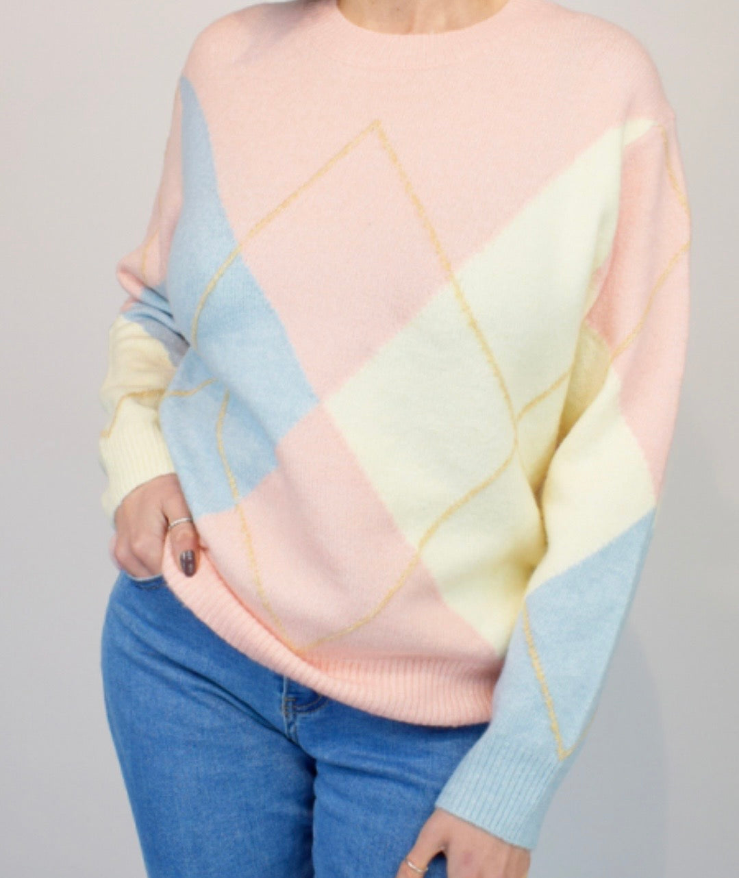 MAGNOLIA Argyle Round Neck Jumper