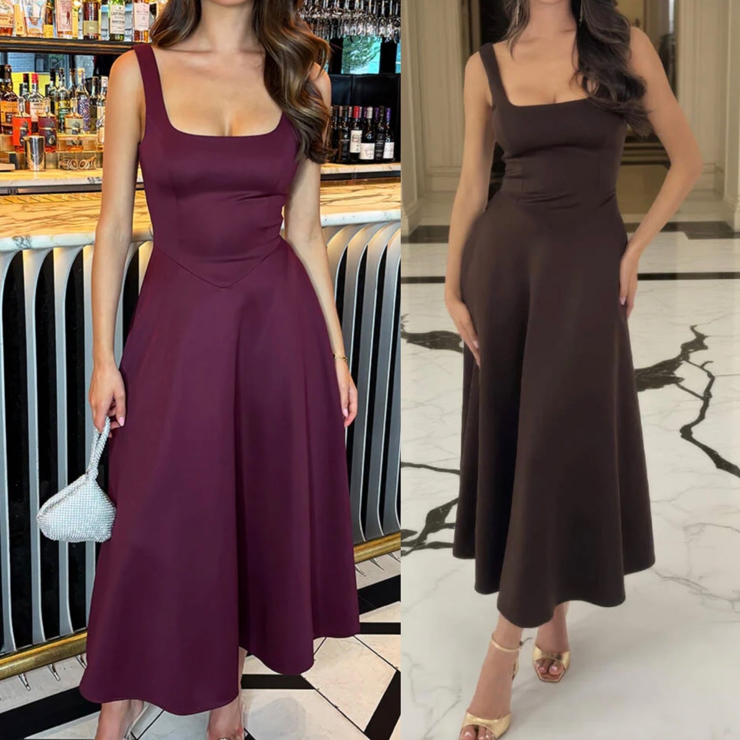 ESTELLA Square Neck A Line Midi Dress