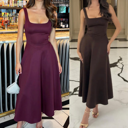 ESTELLA Square Neck A Line Midi Dress