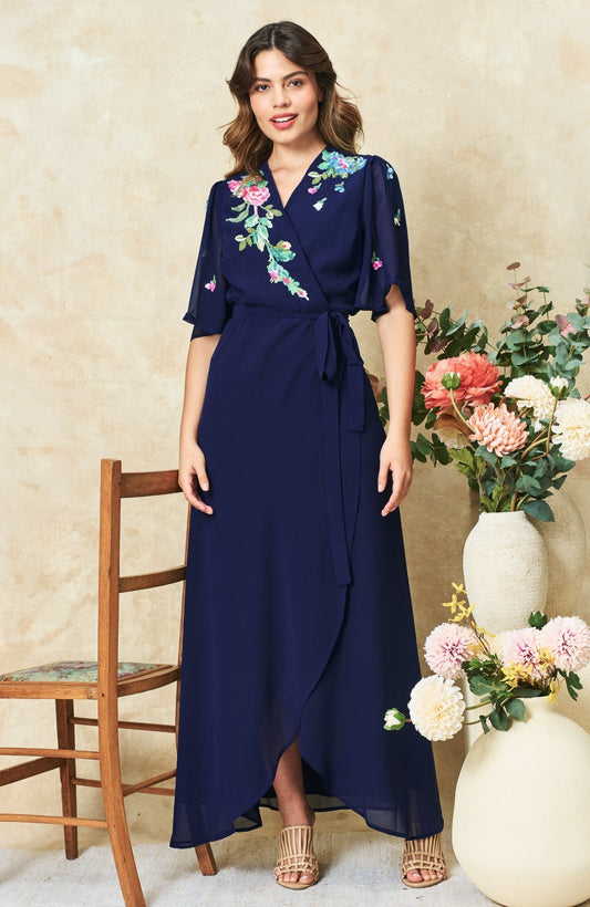 JILLIAN Embellished Wrap Dress