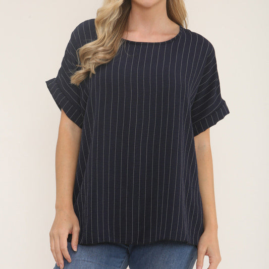 RACHEL Short Sleeved Pinstripe Top