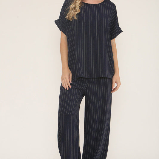 RACHEL Wide Leg Pinstripe Trousers